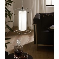 Eglo-Loncino 1 Interior Single Pendant Light - Chrome / Satin Glass Shade